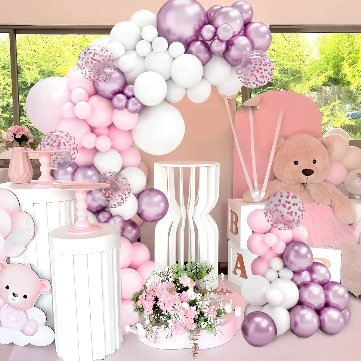 Pink White Balloon Garland Arch Kit Wedding Birthday Party Decorarion Kids Girl Baby Shower Party Supplies Confetti Latex Ballon