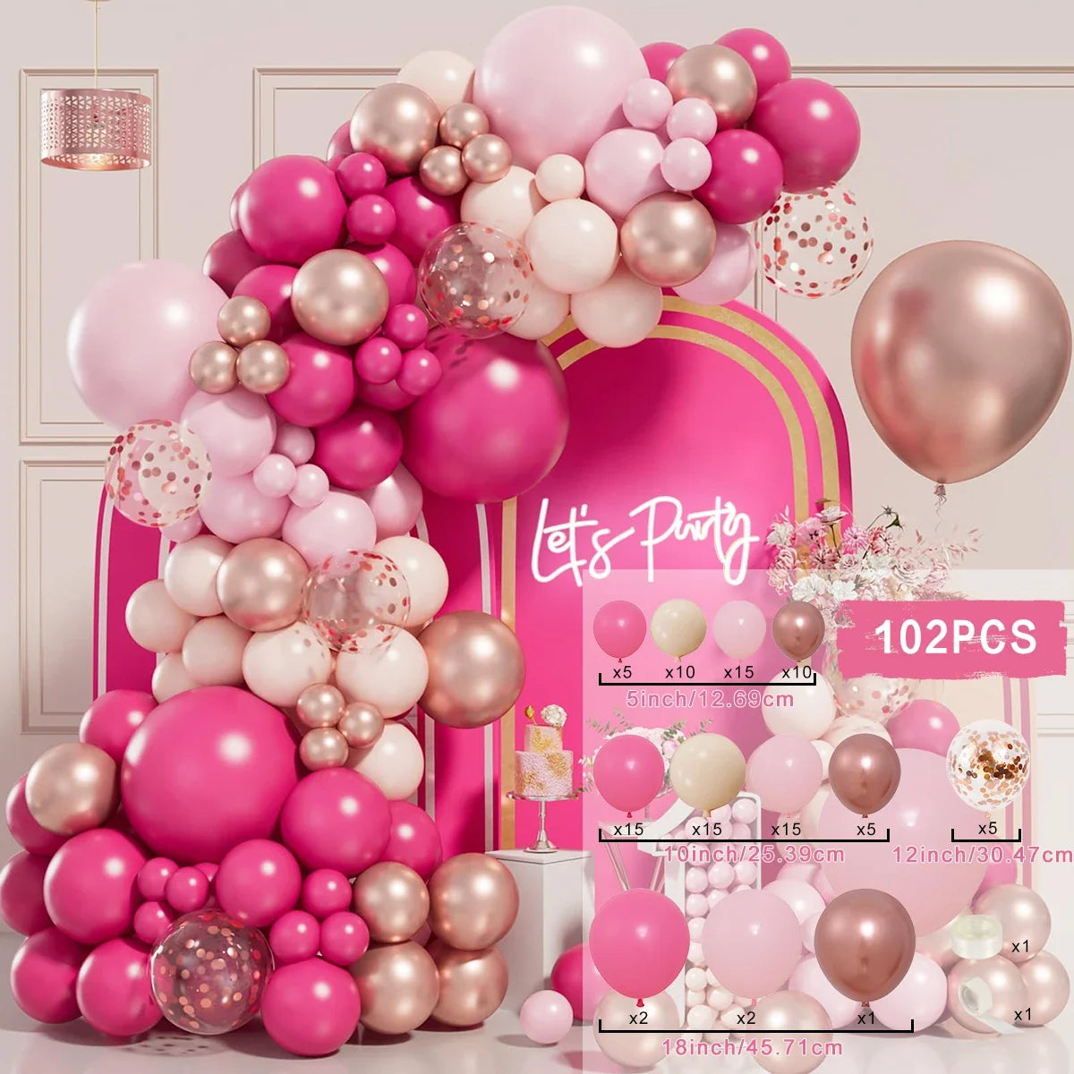 Pink Red Balloon Garland Arch Kit Happy Birthday Party Decoration Kids Wedding Birthday Balloon Latex Baloon Baby Shower Decor