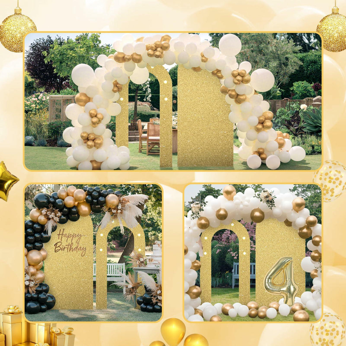 Paready Outdoor Gold Arch Backdrop Stands Pack of 2 Shiny Tropical Frame