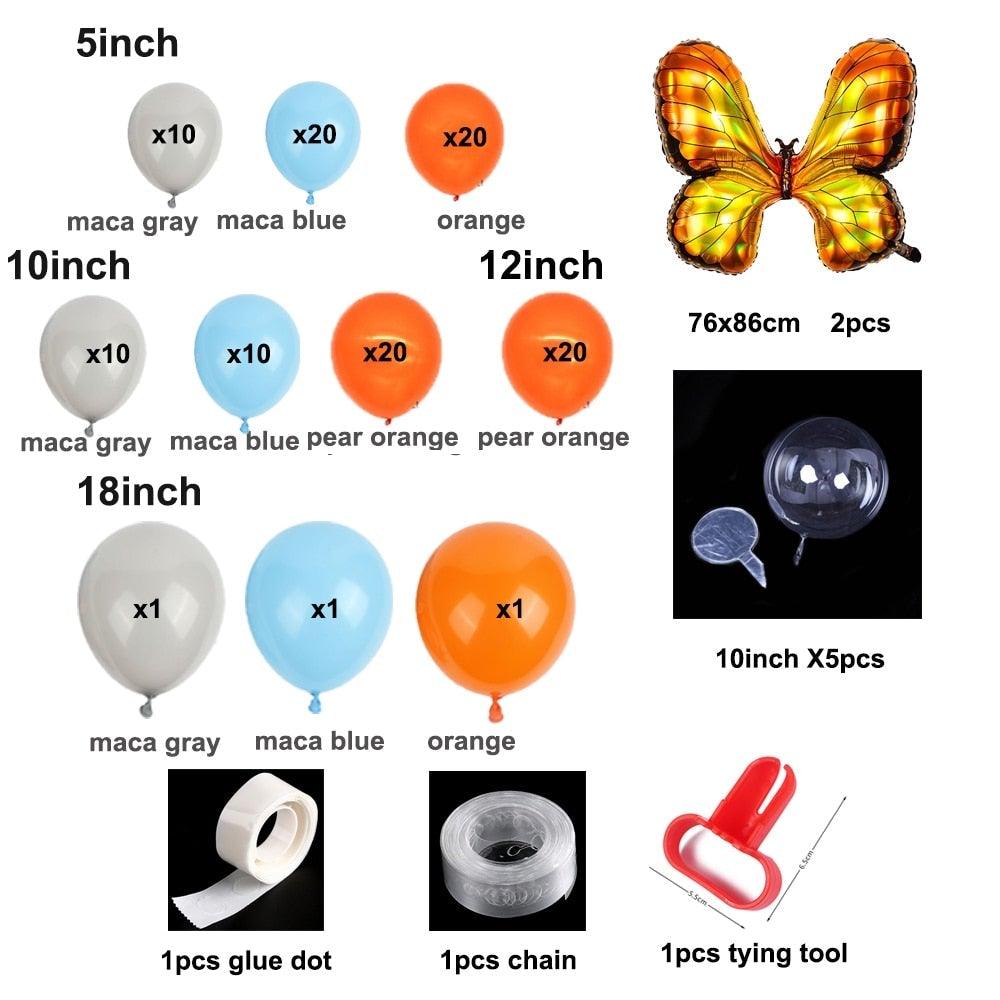 123Pcs Orange Gray Blue Butterflly Foil Helium Balloons Arch Garland Birthday Decorations For Baby Shower Gender Reveal Party Decorations Hallowen Decoration Butterfly Ballons