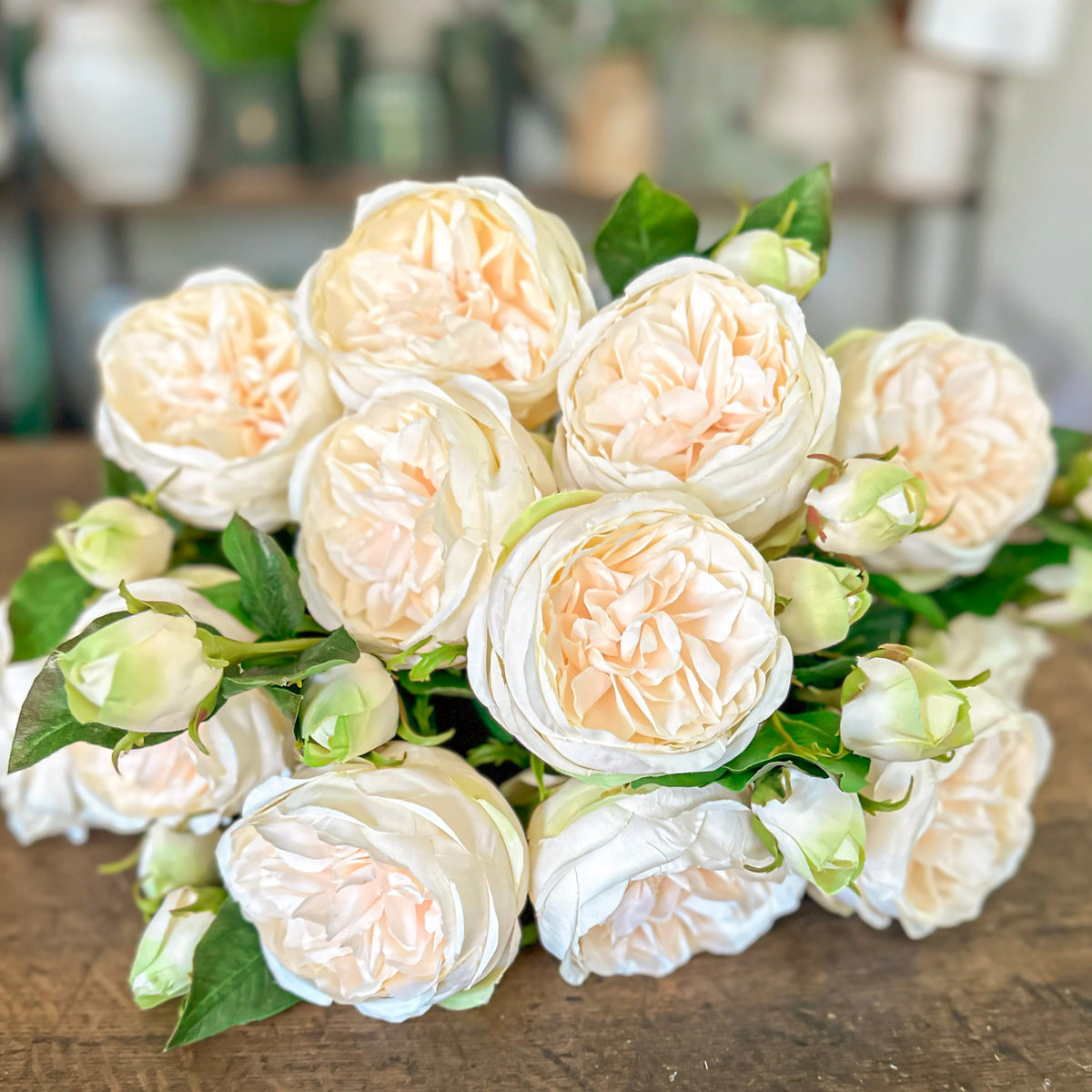 Peach/Cream English Rose Stem 20" - Artificial Flower Stem