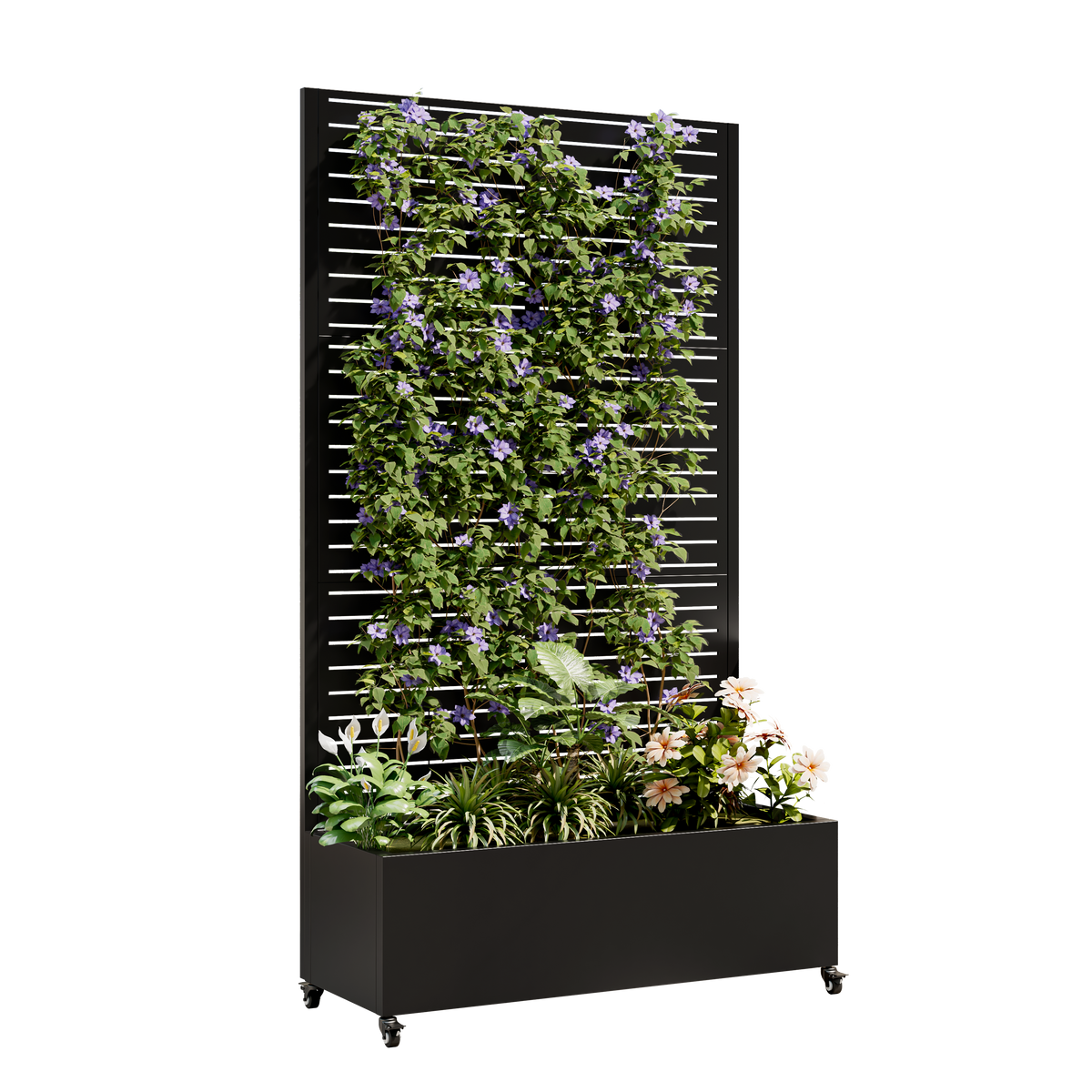 Metal Planter Box with Trellis - Raised Garden Bed with Wheels