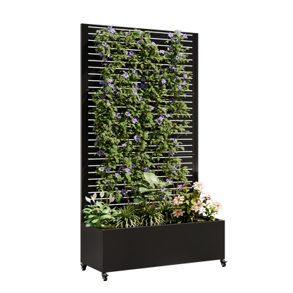 Metal Planter Box with Trellis - Raised Garden Bed with Wheels