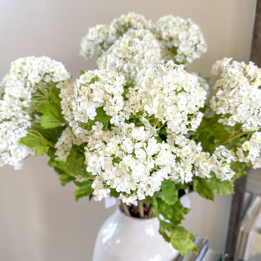 White Snowball Hydrangea Stem 32" - Artificial Flower Spray