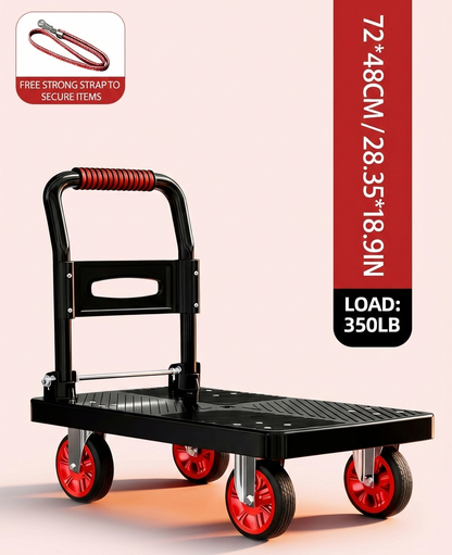 Heavy Duty Folding Platform Cart-350/660/820 lb-Flatbed Hand Truck with Strap