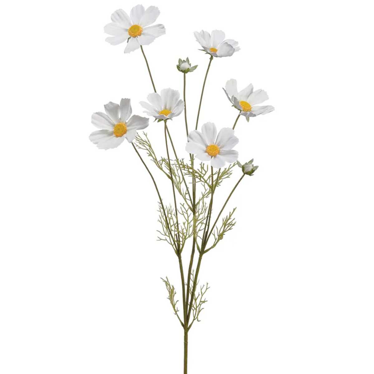 36" White Cosmos Faux Floral Spray | 6-Head Artificial Flower Stem