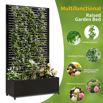 Metal Planter Box with Trellis - Raised Garden Bed with Wheels