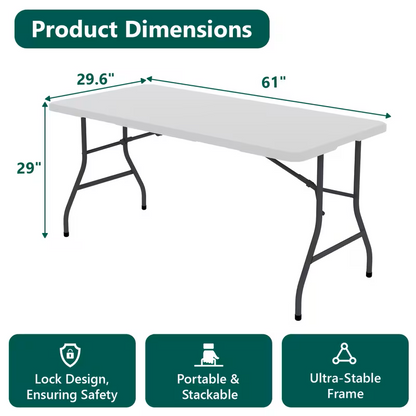 4ft/6ft Portable Plastic Folding Table – Indoor & Outdoor Dining