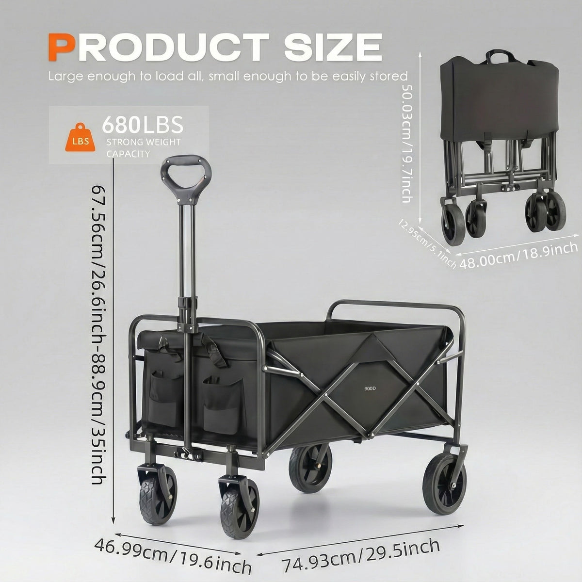 680LBS Heavy Duty Folding Wagon Cart All Terrain Garden Beach Utility Cart