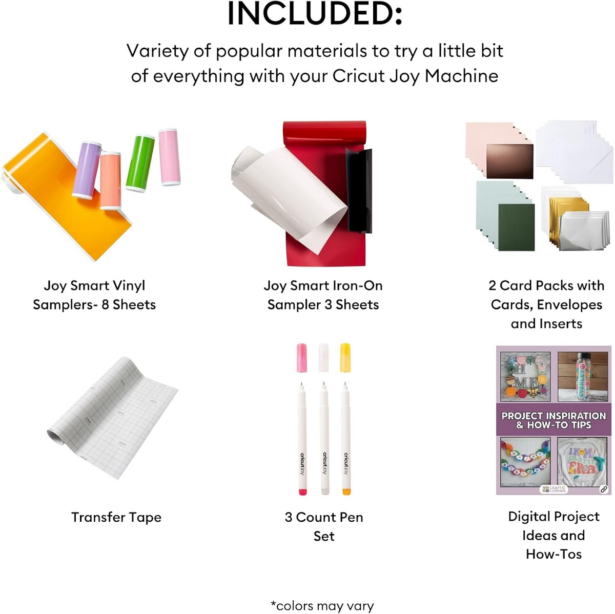 Cricut Deluxe Educational Craft & Creative Learning Sampler Kit – 40+ Piece Vinyl, HTV, Card & Pen Bundle for Cricut Joy Machines