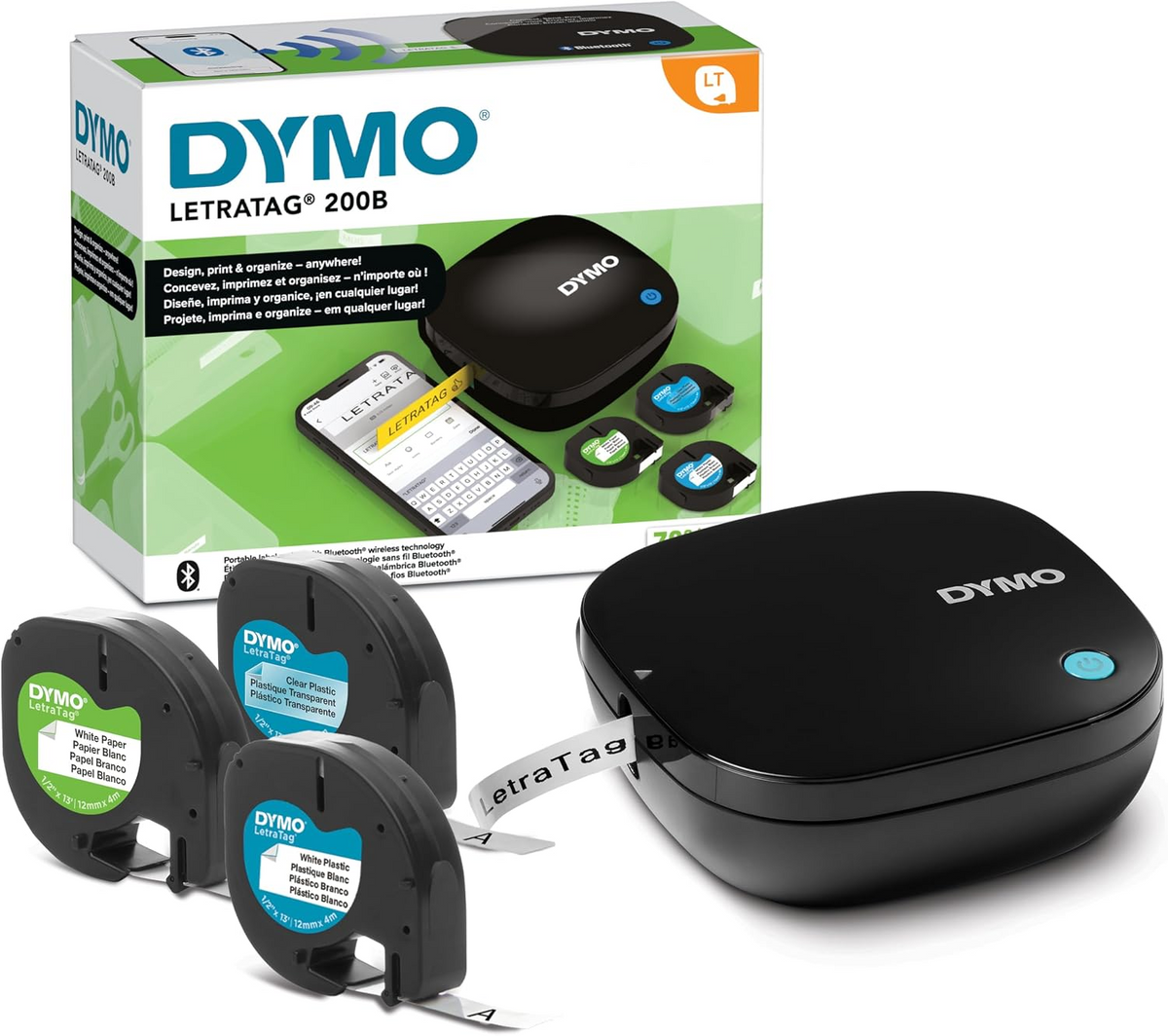 DYMO LetraTag Wireless Bluetooth iOS and Android Black with 3 Label Tapes