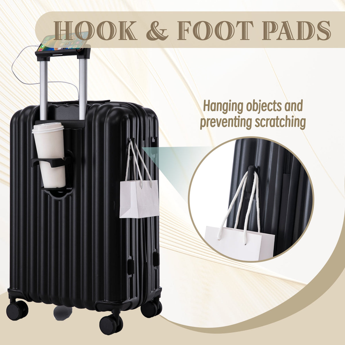 3 Piece ABS Spinner Wheel Luggage Set in Black