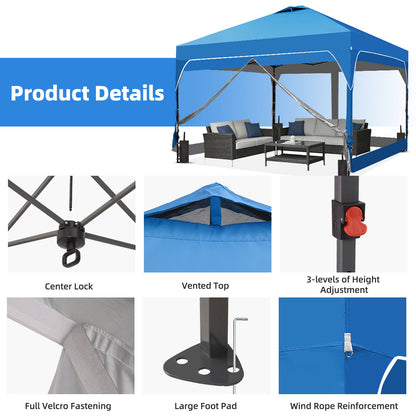 Ainfox 10ft x 10ft Pop Up Canopy Beach Tent with 4 Removable Clear PVC Sidewalls for Events, Parties, Camping