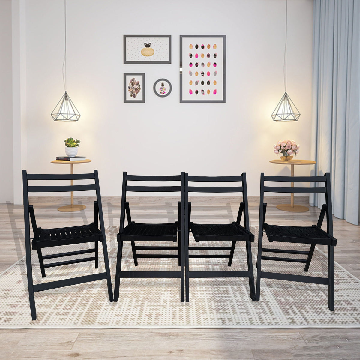 Foldable Solid Wood Special Event Chair Set - Set of 4 (Multiple Colors)