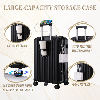 3 Piece ABS Spinner Wheel Luggage Set in Black
