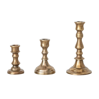 Antique Brass Taper Candle Holder - Cast Aluminum for 1/2" Candles - 3 Sizes