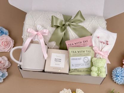 Cozy Gift Basket for Women with Blanket, Mug & Sweet Treats | Self Care Gift Box for Her
