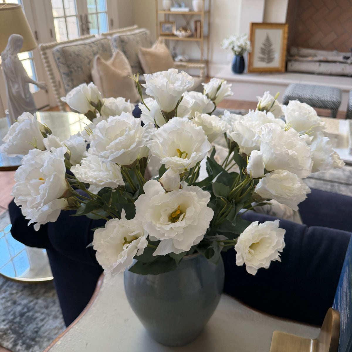 White Lisianthus Spray | 21" Faux Floral Stem | Artificial Flower