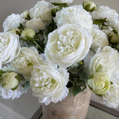 20" White Ranunculus Artificial Flower Stem - 3 Flowers