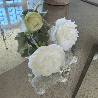 20" White Ranunculus Artificial Flower Stem - 3 Flowers