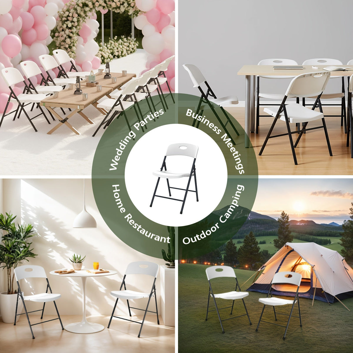 2/4/6 Pack White Plastic Folding Chairs Heavy Duty Metal Frame Indoor Outdoor