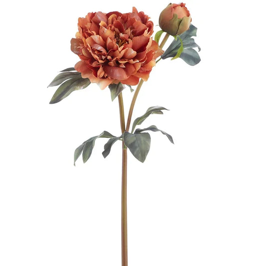 26" Orange Peony Silk Flower Stem – Elegant Faux Floral