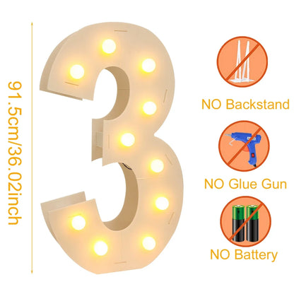 91.5CM Giant Number Led Light Frame 1st Birthday Party Decor Kids Wedding 30th 50th 60th Birthday Party Supplies Baby Shower