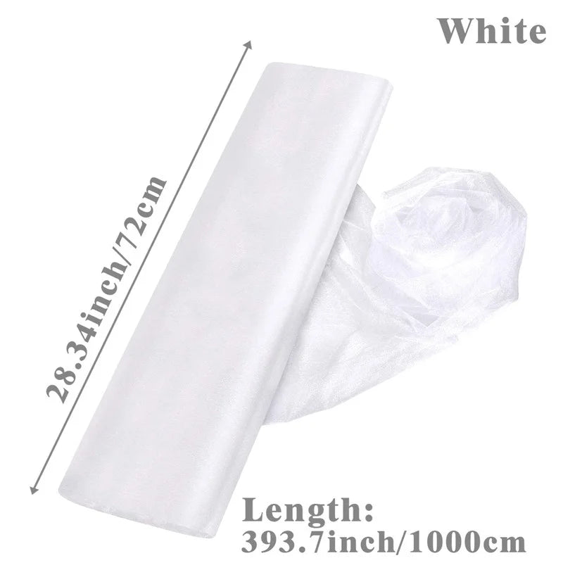 White Wedding Decoration Tulle Roll Crystal Organza Sheer Fabric For Wedding Birthday Party Backdrop Weeding Chair Sashes Decor