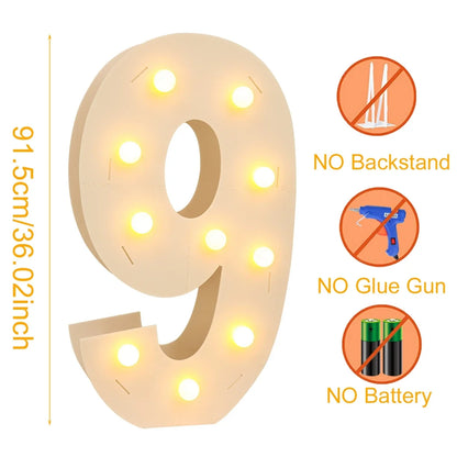 91.5CM Giant Number Led Light Frame 1st Birthday Party Decor Kids Wedding 30th 50th 60th Birthday Party Supplies Baby Shower