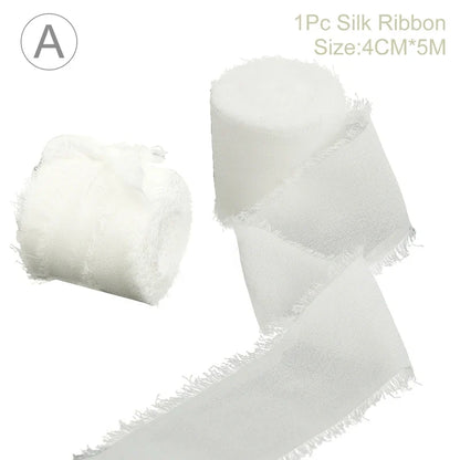 5M Handmade Frayed Edged Satin Chiffon Silk Ribbon For Wedding Invitation Wrapping Bouquets Birthday Party Decorations Gifts