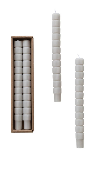 Unscented Sculpted Taper Candles, Grey, 3 Styles, Set of 2