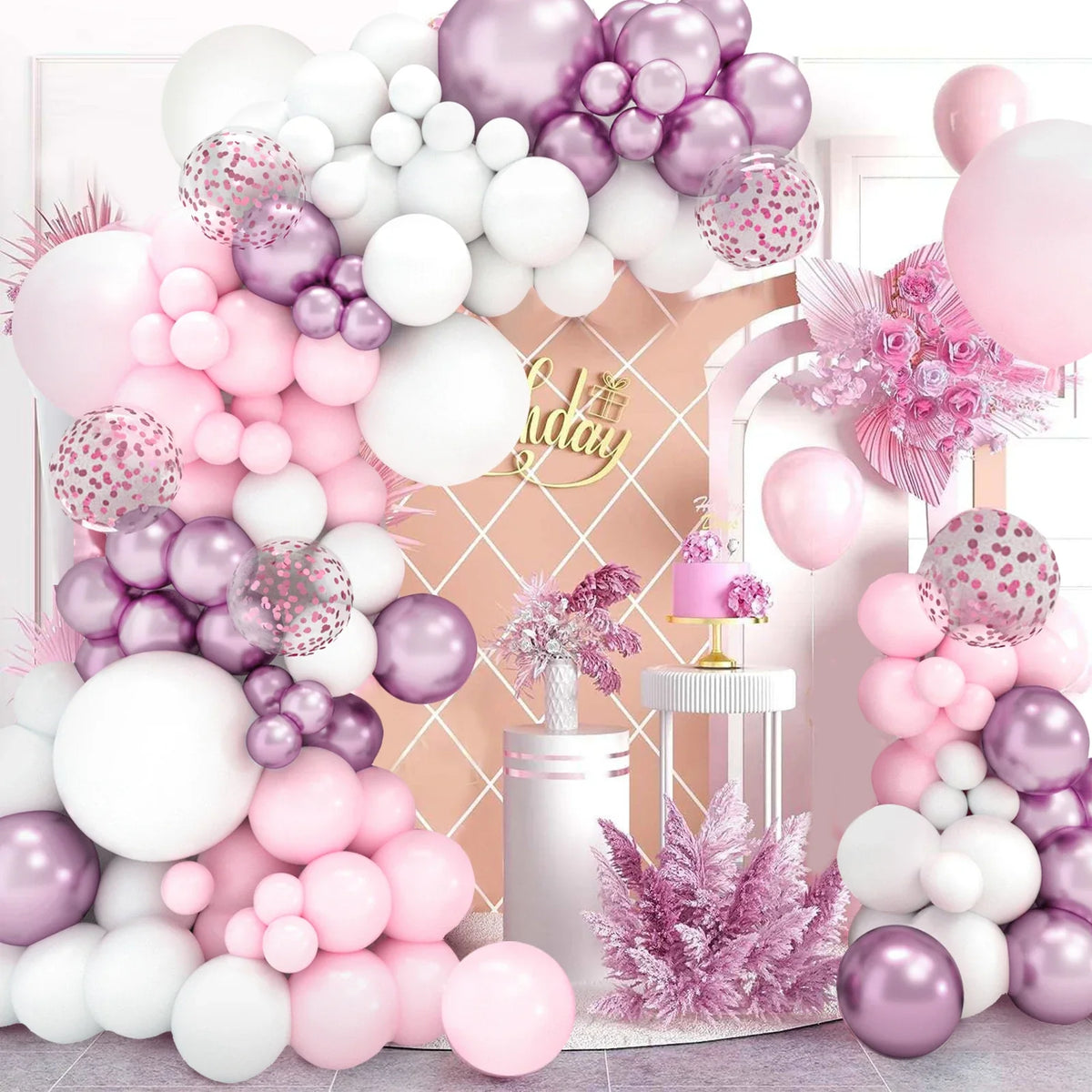 Pink White Balloon Garland Arch Kit Wedding Birthday Party Decorarion Kids Girl Baby Shower Party Supplies Confetti Latex Ballon