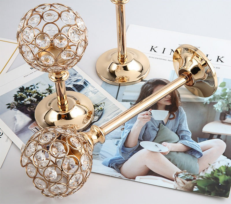 European Mini Crystal Candlestick Creative Metal Ornaments Wedding Hotel Home Candlelight Dinner Props Decoration Accessories
