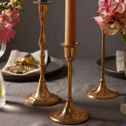 Gold Taper Candlestick Holders – Set of Classic Slim Stem Candle Holders in 3 Sizes