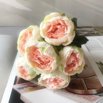 Beautiful Rose Peony Artificial Silk Eucalyptus Fake Flowers Small bouquet Flores Home Party Spring Wedding Decoration Artificial Silk Rose Flower Bouquet Lifelike Fake Rose for Wedding Home Party Decoration Event Gift