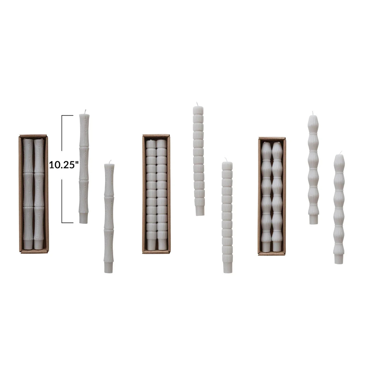 Unscented Sculpted Taper Candles, Grey, 3 Styles, Set of 2