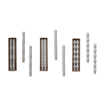 Unscented Sculpted Taper Candles, Grey, 3 Styles, Set of 2