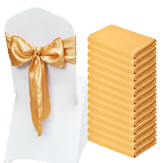 Stretch Spandex Chair Sashes Bows, Chair Slipcover and Stretch Chair Sash, Elastic Chair Bands, Fitting Wedding, Holiday, Banquet, Party, Celebration Chair Decoration (50 PCS Gold)