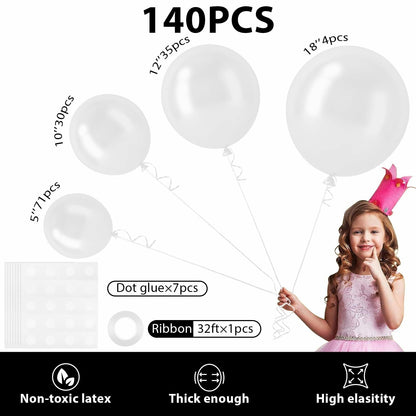 SINBEE 140pcs White Balloon Arch Kit 18 12 10 5 Inch Party Decorations