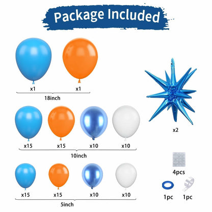 Sowide Orange Blue White Balloon Garland Arch Kit with Star Foil Balloons