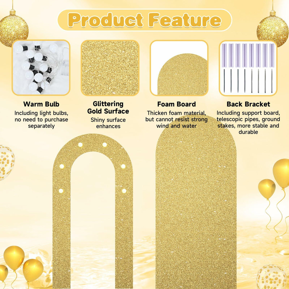 Paready Outdoor Gold Arch Backdrop Stands Pack of 2 Shiny Tropical Frame