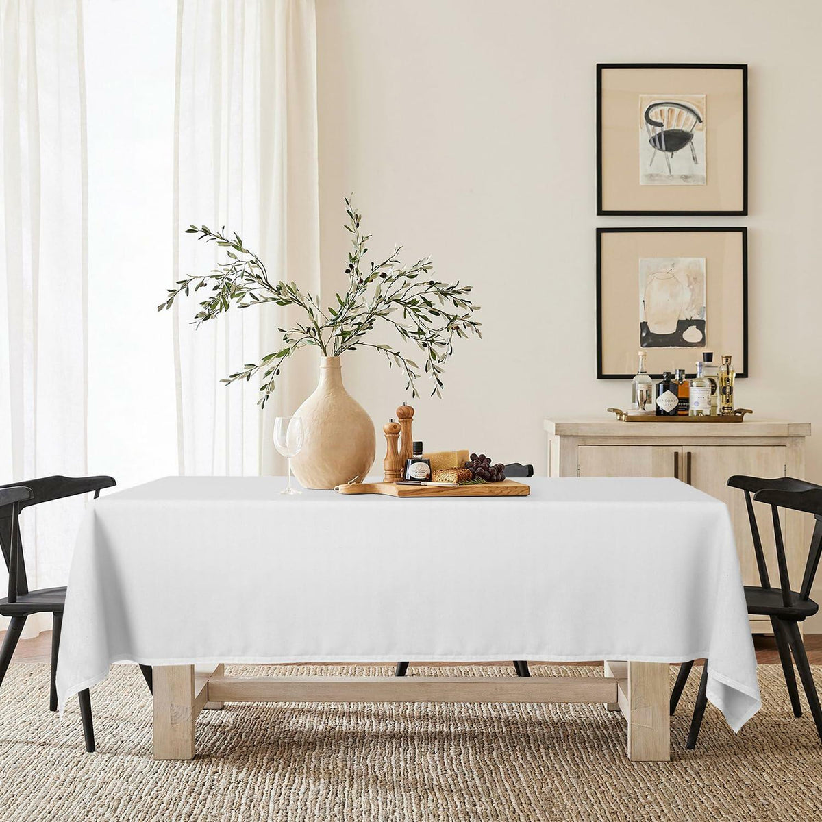 Horaldaily White Rectangular Tablecloth 60x120in Polyester Stain Resistant