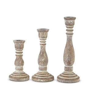 Set of 3 Wood Embossed Candlesticks