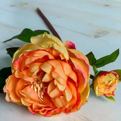 Yellow & Orange Peony Spray 23.5" - Single Stem Artificial Flower