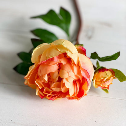 Yellow & Orange Peony Spray 23.5" - Single Stem Artificial Flower