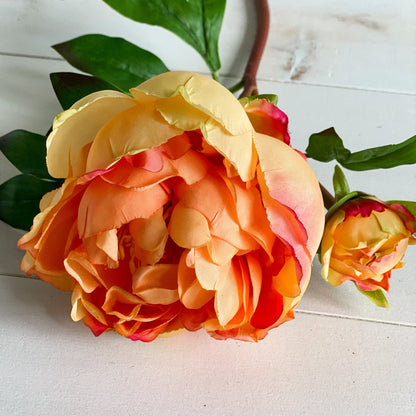 Yellow & Orange Peony Spray 23.5" - Single Stem Artificial Flower